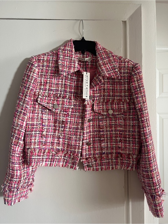 Alice + Olivia Jackets & Blazers - Alice + Olivia Pink Multicolor Tweed Cropped Blazer